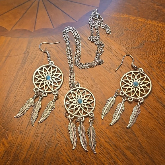 3pcs Trendy Boho Jewelry Set - Unique Dreamcatcher Design Earrings and Necklace - Picture 4 of 7
